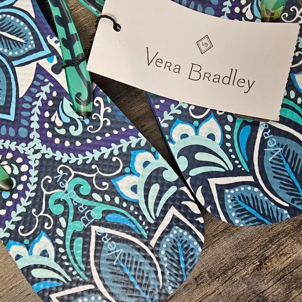Vera Bradley Island Medallion Classic Flip Flop Blue Thong Sandals New